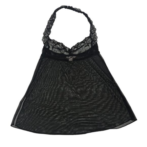 Victoria’s Secret Halter Paisley Lace Black Slit Sheer Babydoll Dress Size Small - Picture 1 of 6